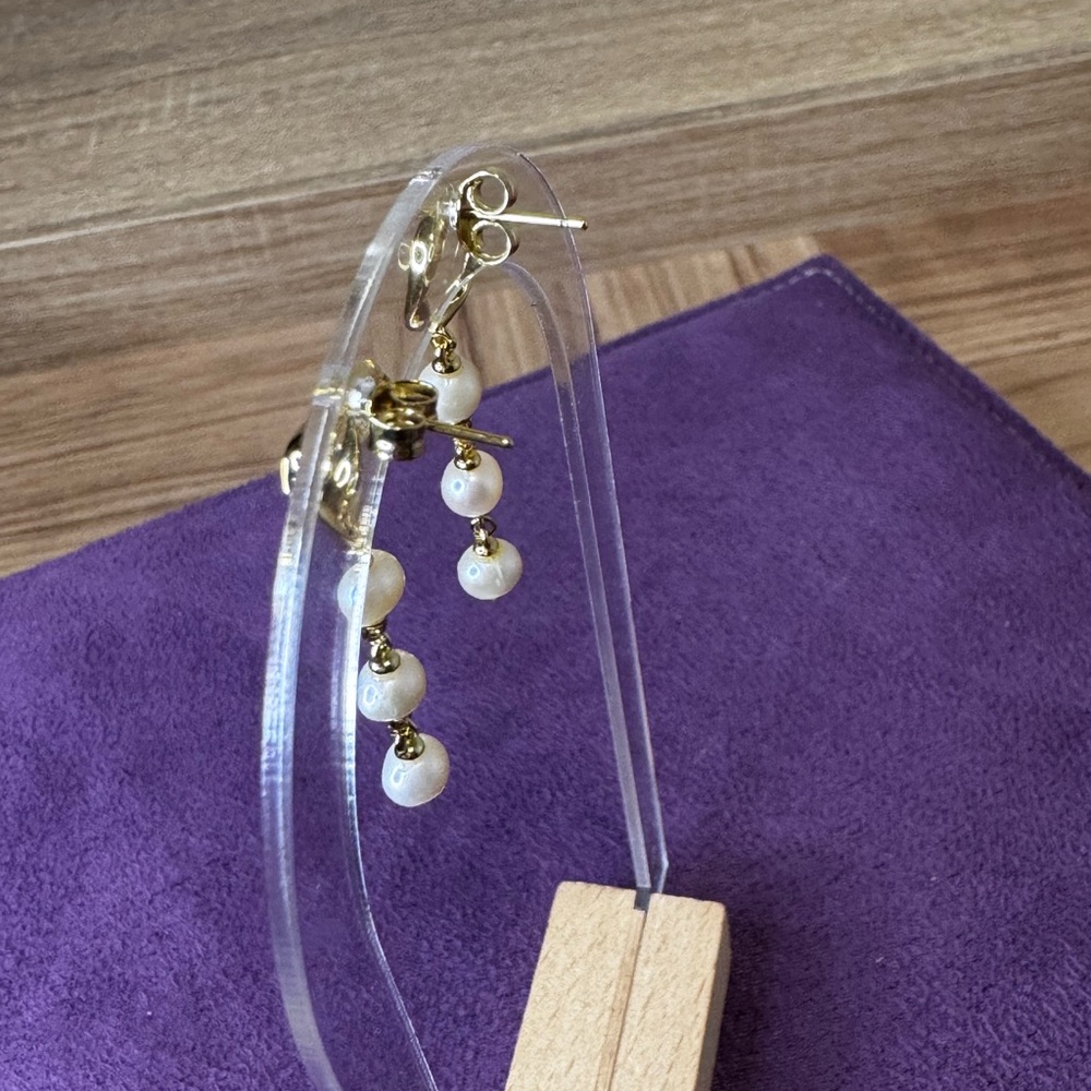 Pandora Gold and Pearl Dangle Earrings - Picture 5 of 6
